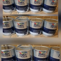 12x 2.5L Dulux Trade undercoat, 2x 2.5L Dulux Satin Water-Based